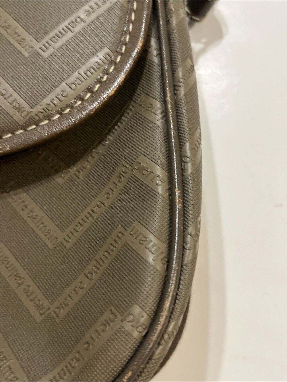 VGUC Vtg PIERRE BALMAIN Brown Monogram Zig Zag Crossbody Saddle Purse - Picture 5 of 14